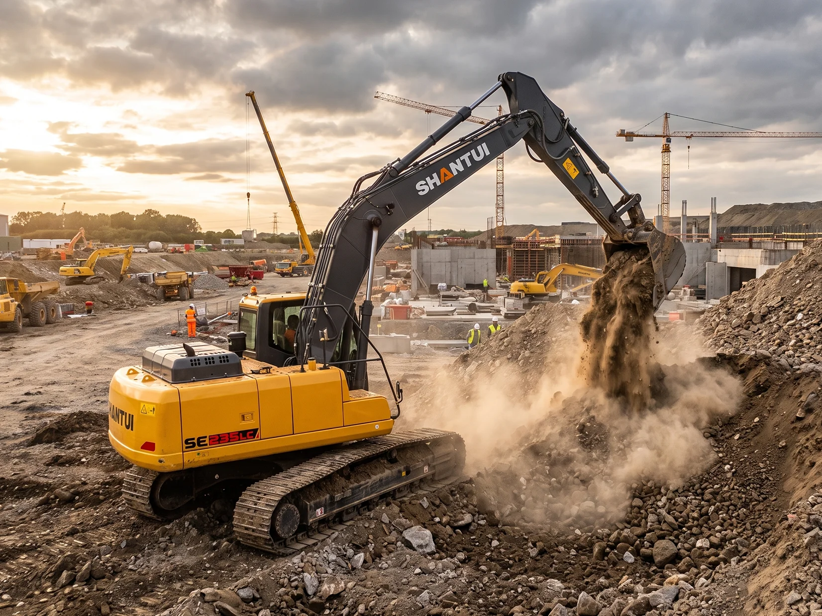 Excavadora de orugas Shantui SE235LC trabajando en obra