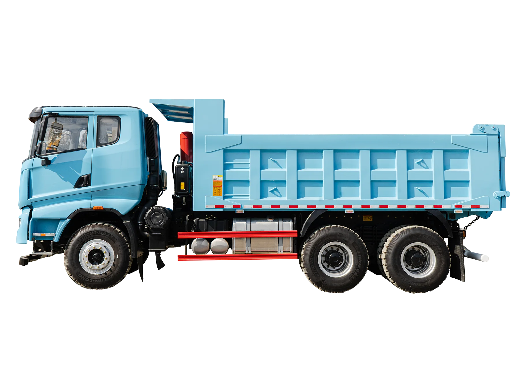 Volqueta Sany SYZ316C-8S descargando material en obra